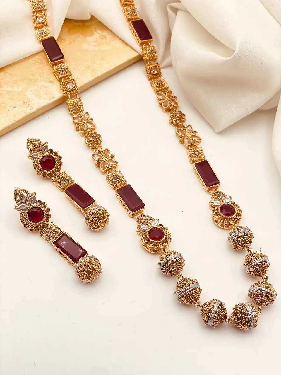 Trendy Bridal Egyptian Mala with Earring NJ-1166 - Image 8