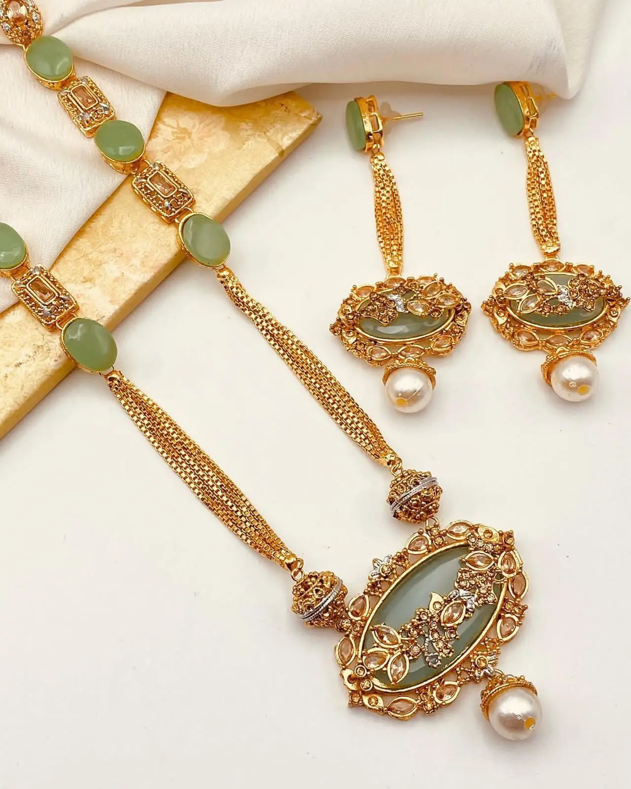 Royal Egyptian Mala Set with Long Earring NJ-1177 - Image 26