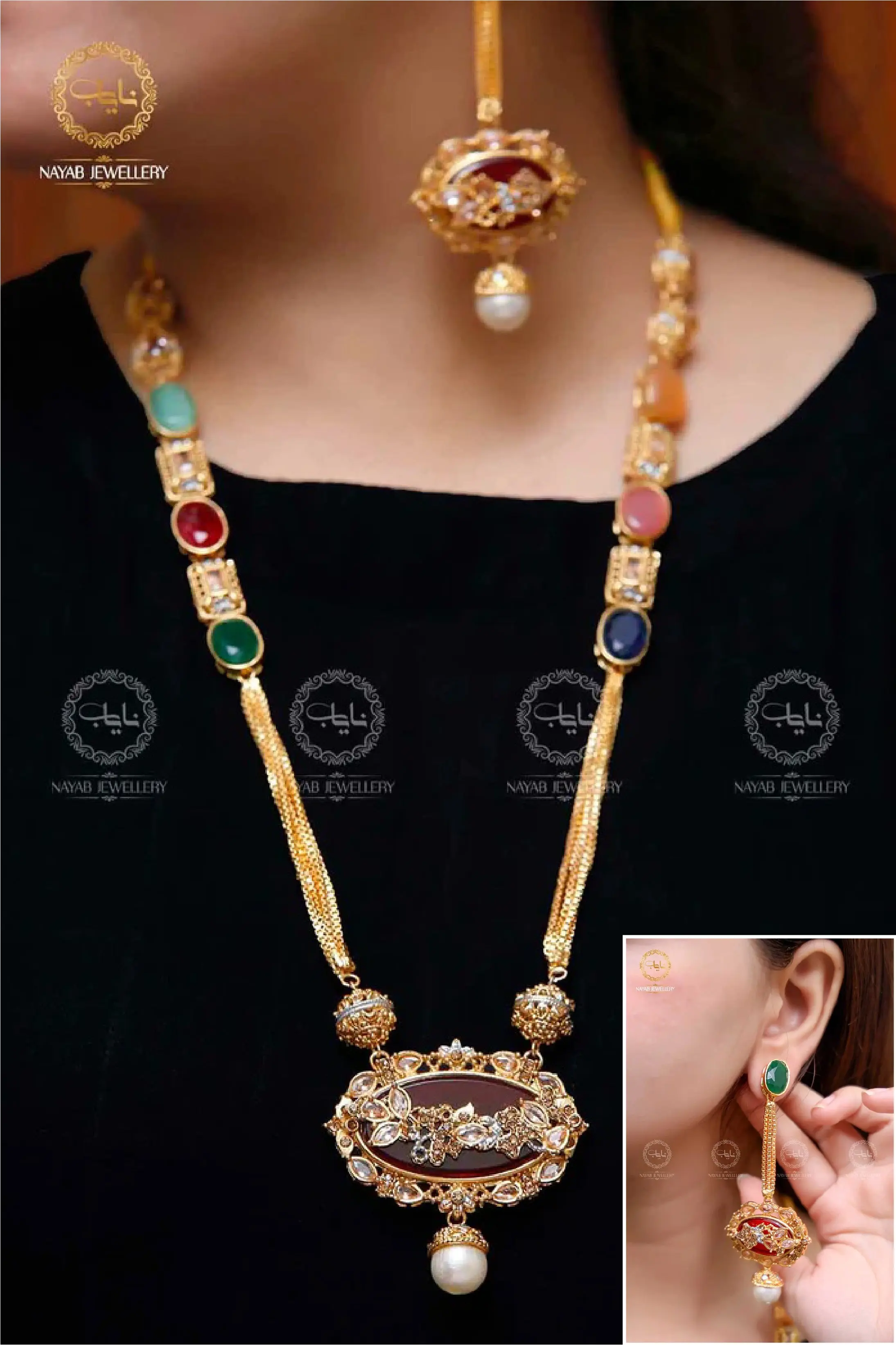 Royal Egyptian Mala Set with Long Earring NJ-1177 - Image 4