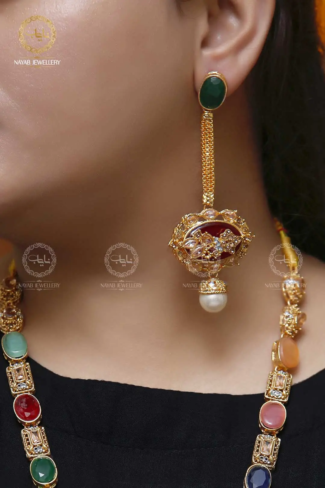 Royal Egyptian Mala Set with Long Earring NJ-1177 - Image 5