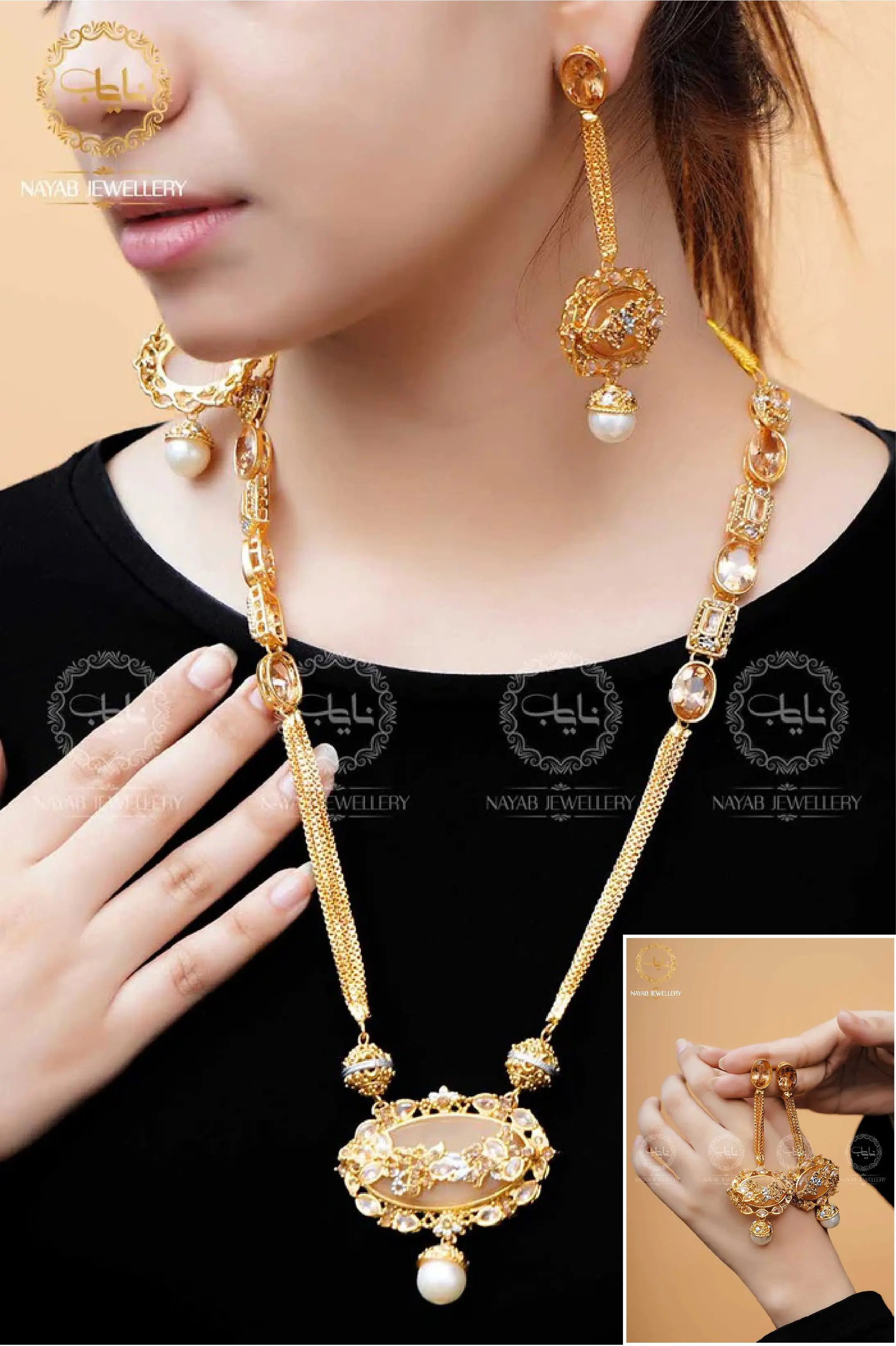 Royal Egyptian Mala Set with Long Earring NJ-1177 - Image 7