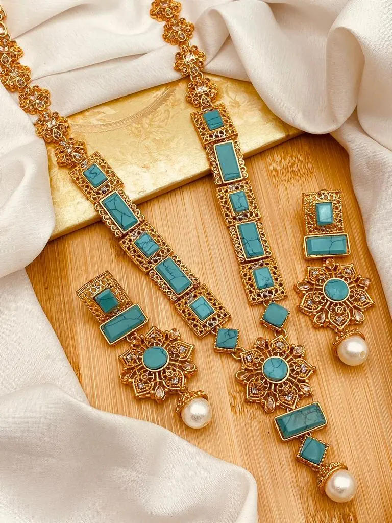 Gold Star Fancy Mala Set with Earring NJ-1557 - Image 3