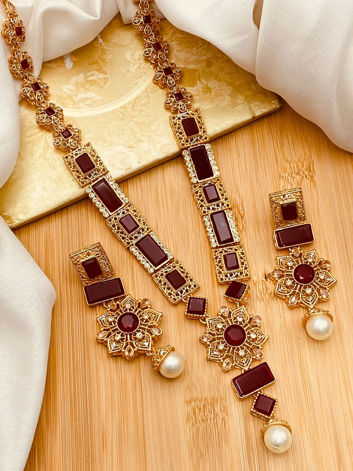 Gold Star Fancy Mala Set with Earring NJ-1557 - Image 4