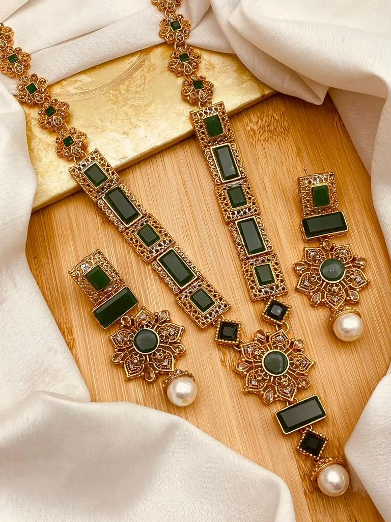Gold Star Fancy Mala Set with Earring NJ-1557 - Image 5