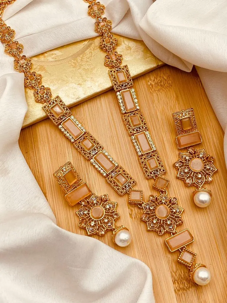 Gold Star Fancy Mala Set with Earring NJ-1557 - Image 7