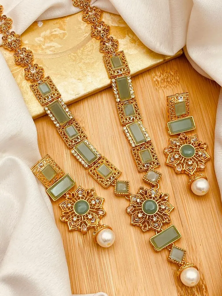 Gold Star Fancy Mala Set with Earring NJ-1557 - Image 8