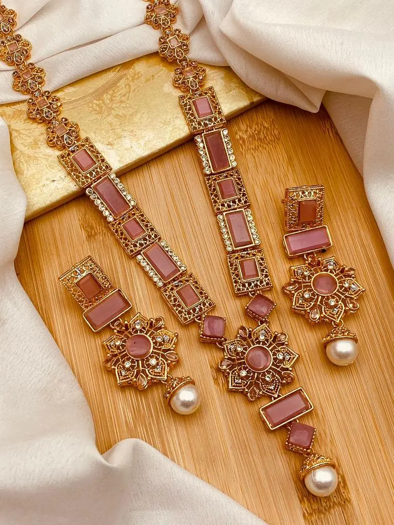 Gold Star Fancy Mala Set with Earring NJ-1557 - Image 9