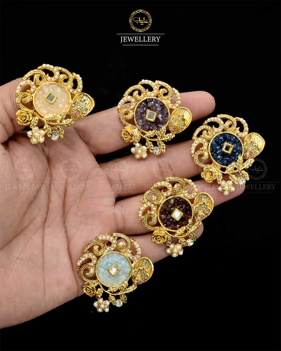 Handmade  Crush Stone Adjustable Ring NJ-1868 - Image 3