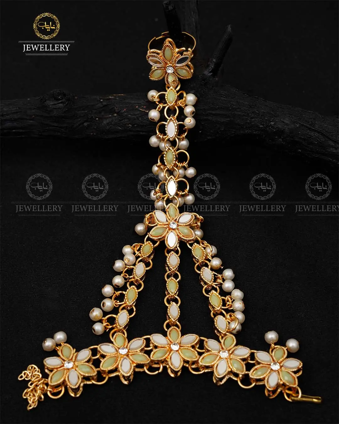 Kundan Angla (Bracelet with Ring)-2042-Golden - Image 3