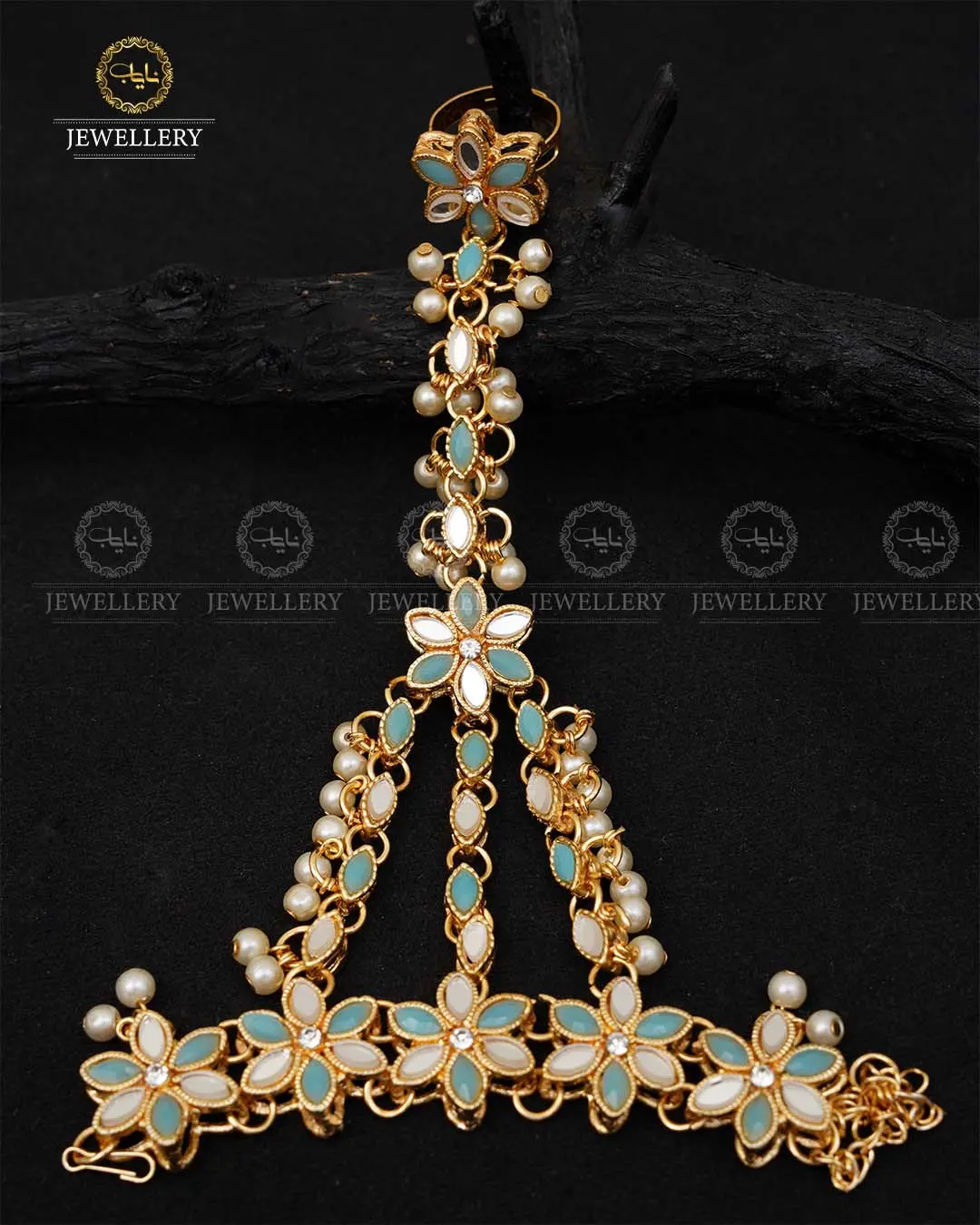 Kundan Angla (Bracelet with Ring)-2042-Golden - Image 4