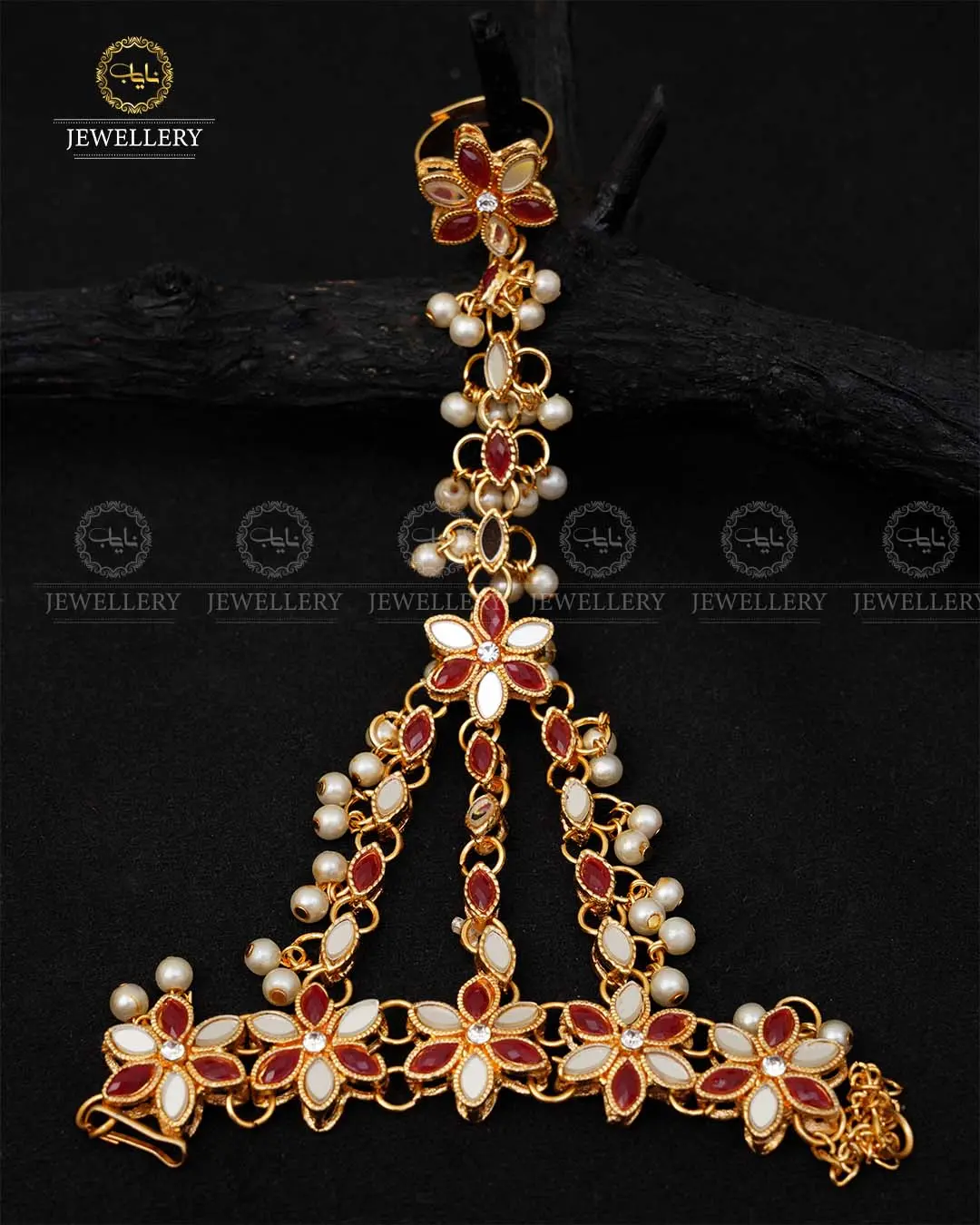 Kundan Angla (Bracelet with Ring)-2042-Golden - Image 5