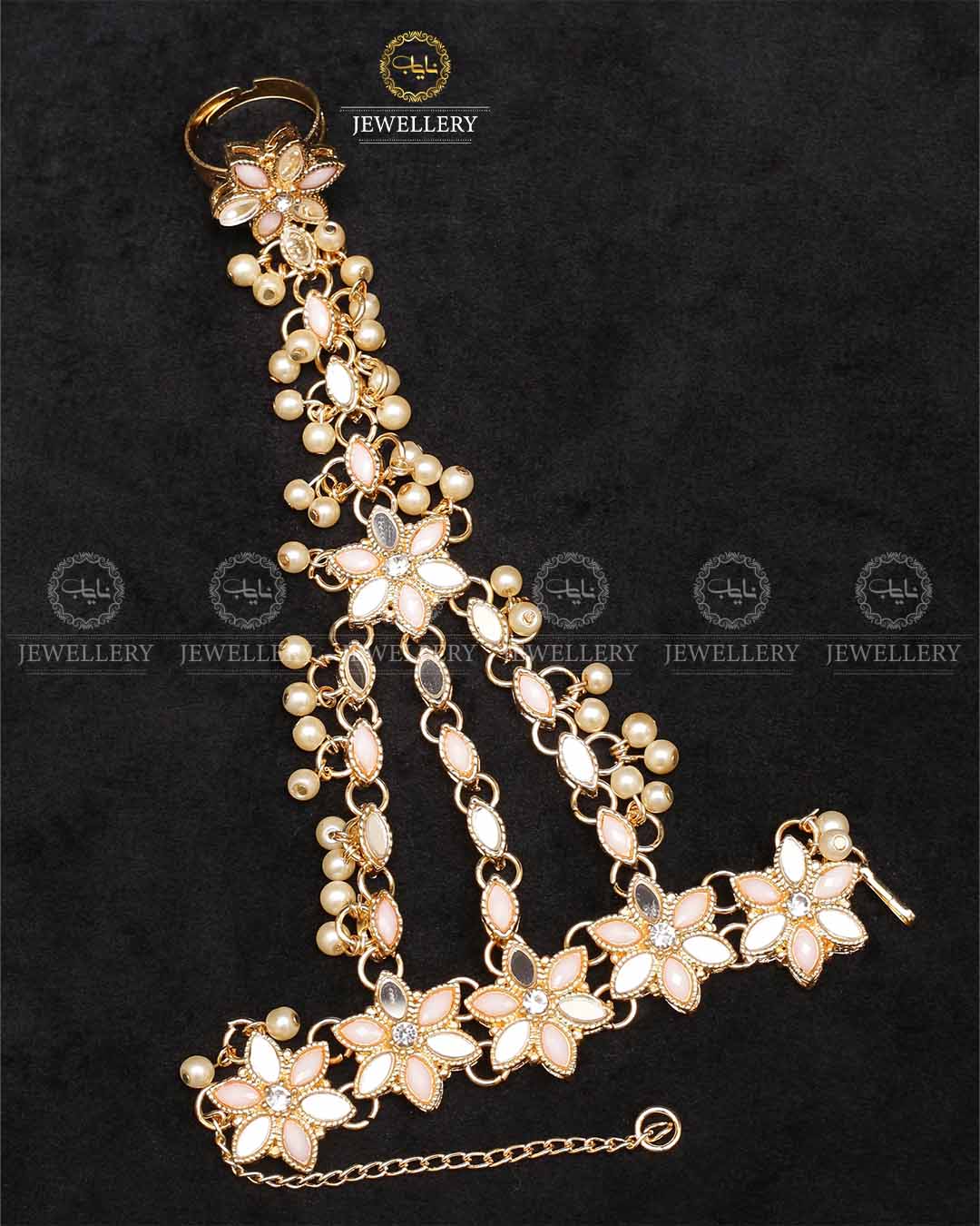 Kundan Angla (Bracelet with Ring)-2042-Golden - Image 8