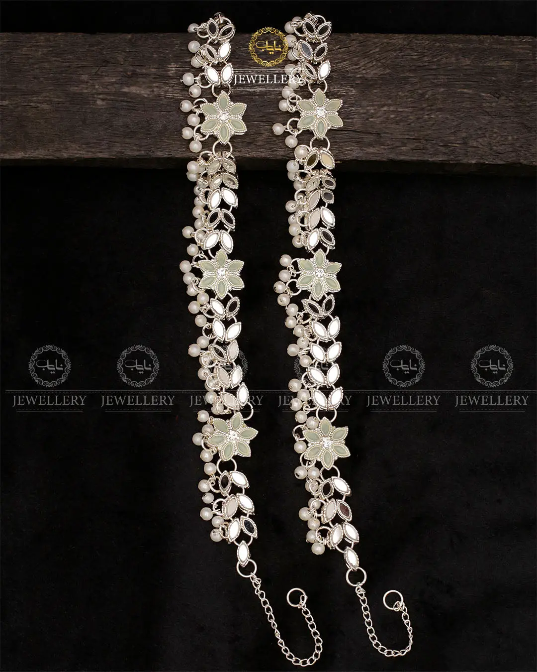 Kundan Anklet pazeb (pair)-2038-Silver - Image 3