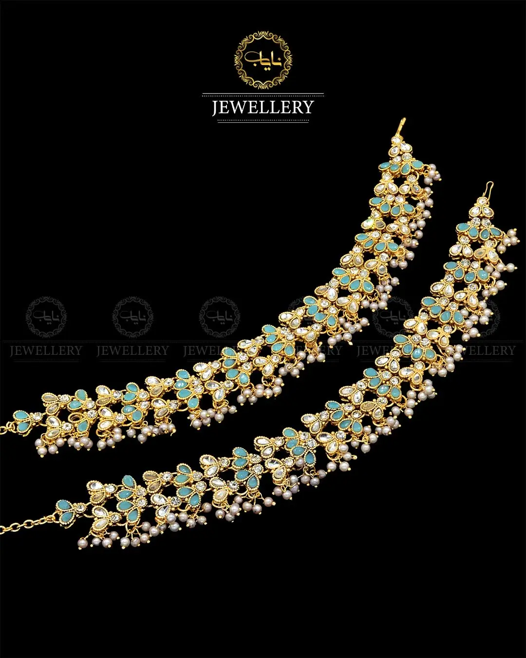 Kundan anklets Pazaib (pair)NJ-1829-G - Image 3