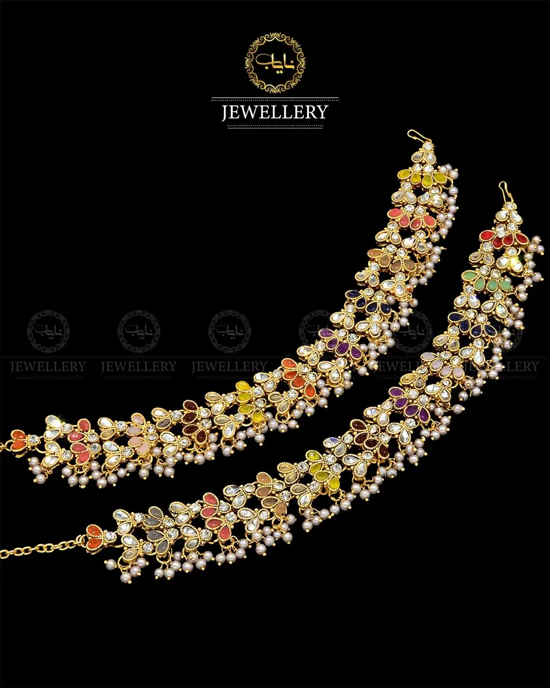 Kundan anklets Pazaib (pair)NJ-1829-G - Image 7