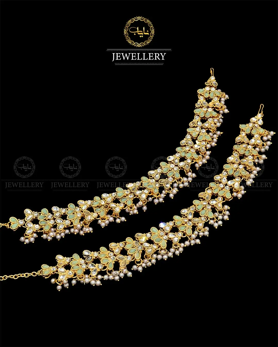 Kundan anklets Pazaib (pair)NJ-1829-G - Image 8