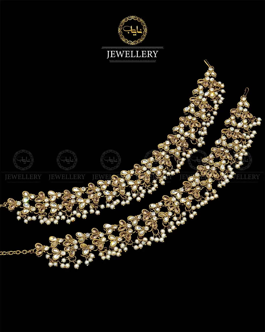 Kundan anklets Pazaib (pair)NJ-1829-G - Image 9
