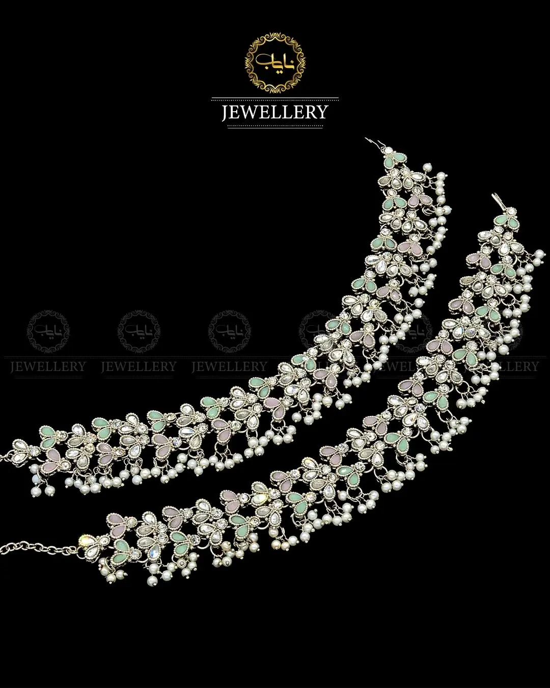 Kundan anklets Pazaib (pair)NJ-1829-Silver - Image 3