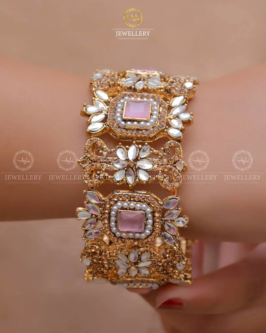 Gold Look Kundan kangan (Each) NJ -1663 - Image 4