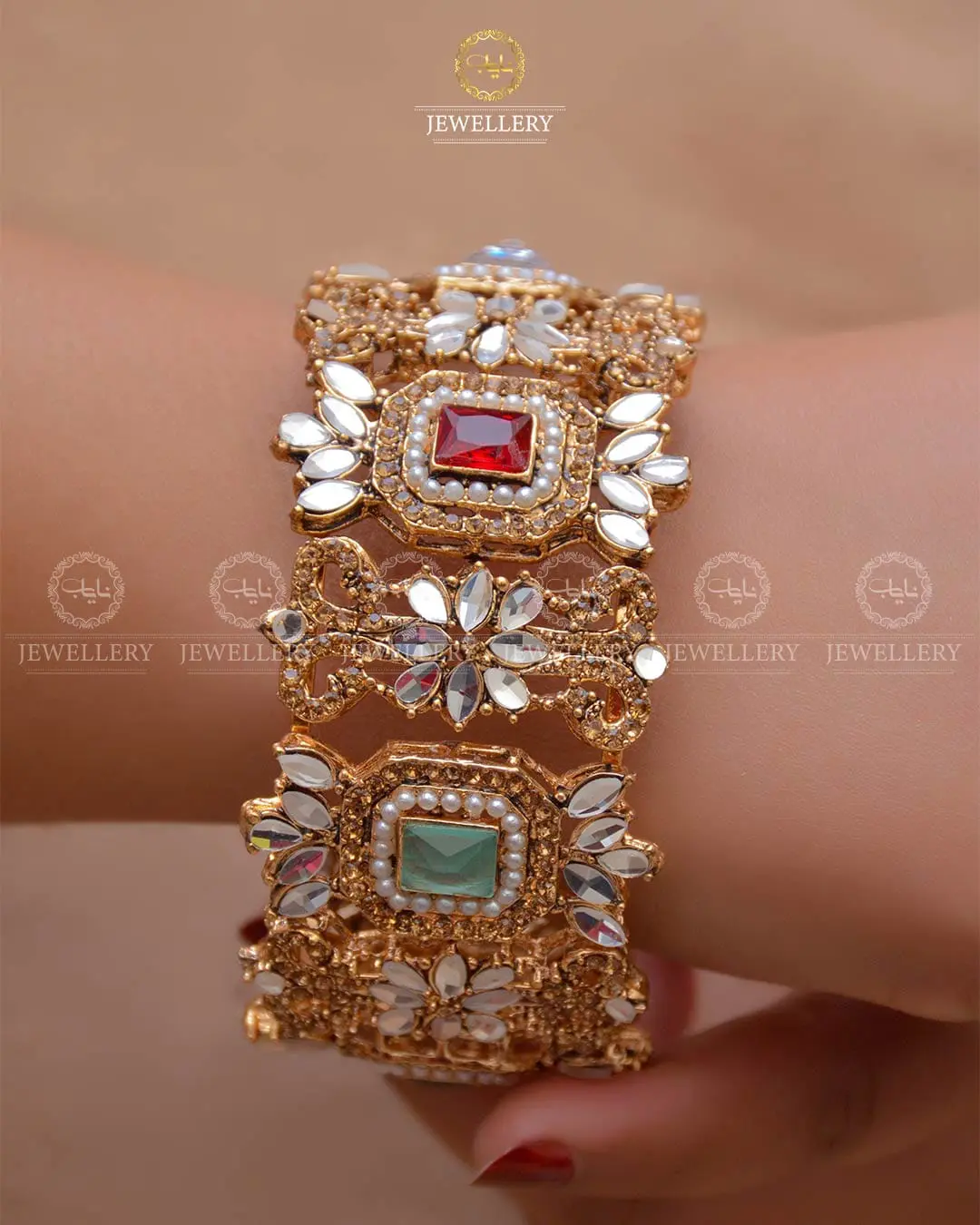 Gold Look Kundan kangan (Each) NJ -1663 - Image 5