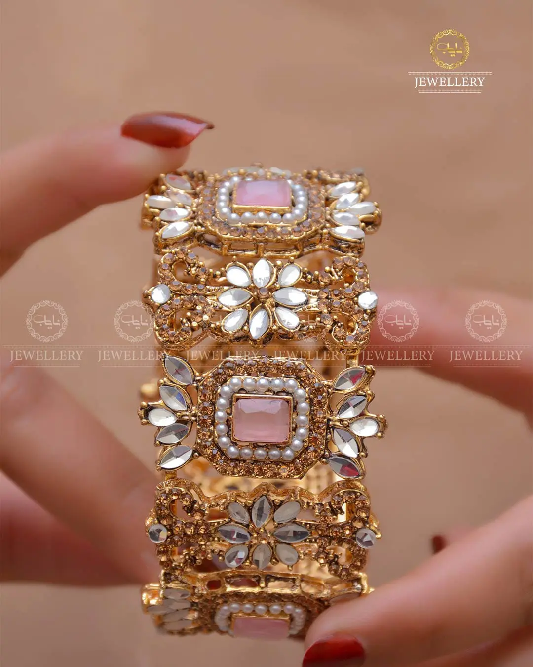 Gold Look Kundan kangan (Each) NJ -1663 - Image 6