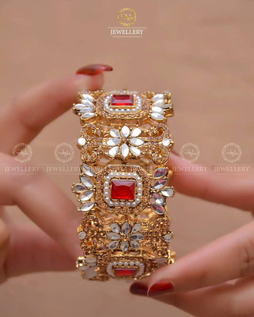 Gold Look Kundan kangan (Each) NJ -1663 - Image 7