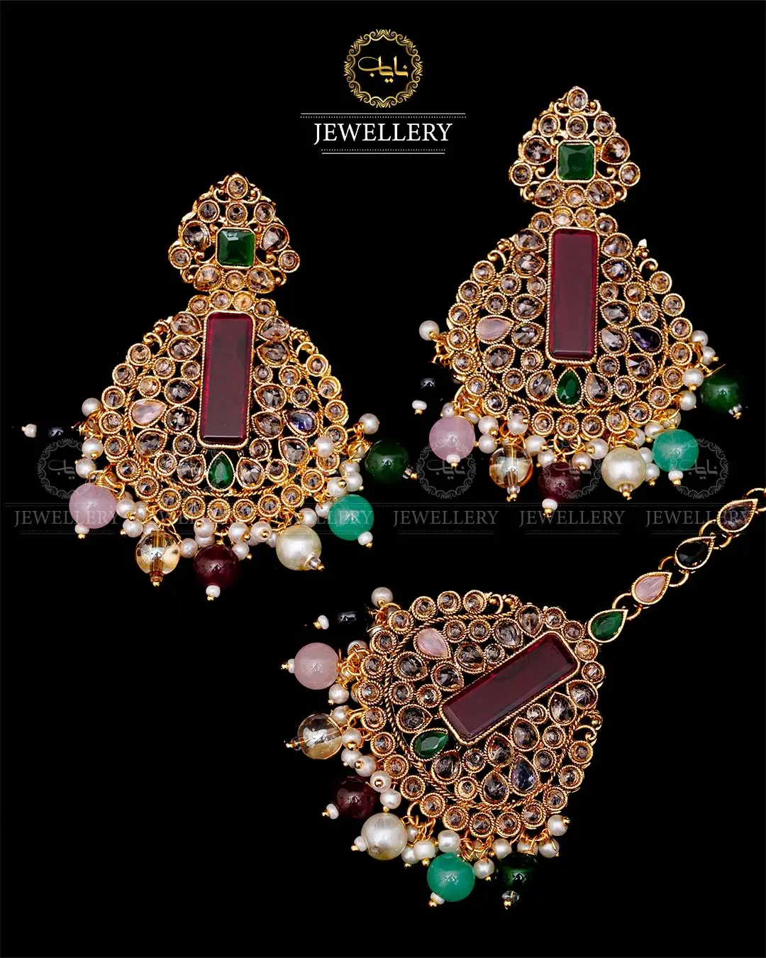 Kundan With Turkish Stones Earrings Tika set -1943-G - Image 3