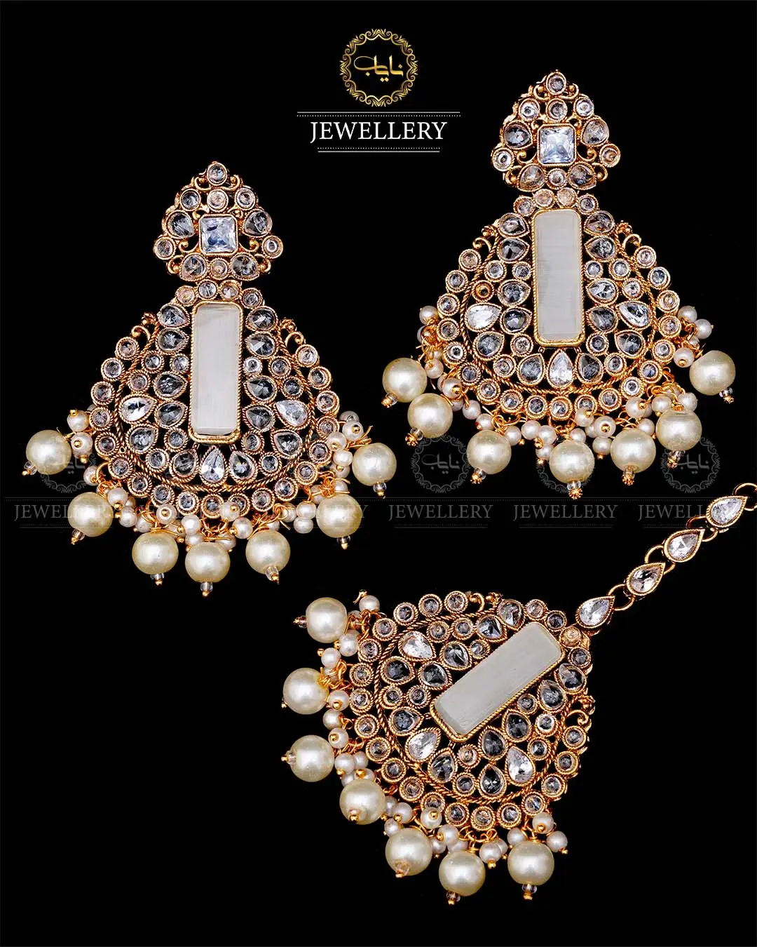 Kundan With Turkish Stones Earrings Tika set -1943-G - Image 4