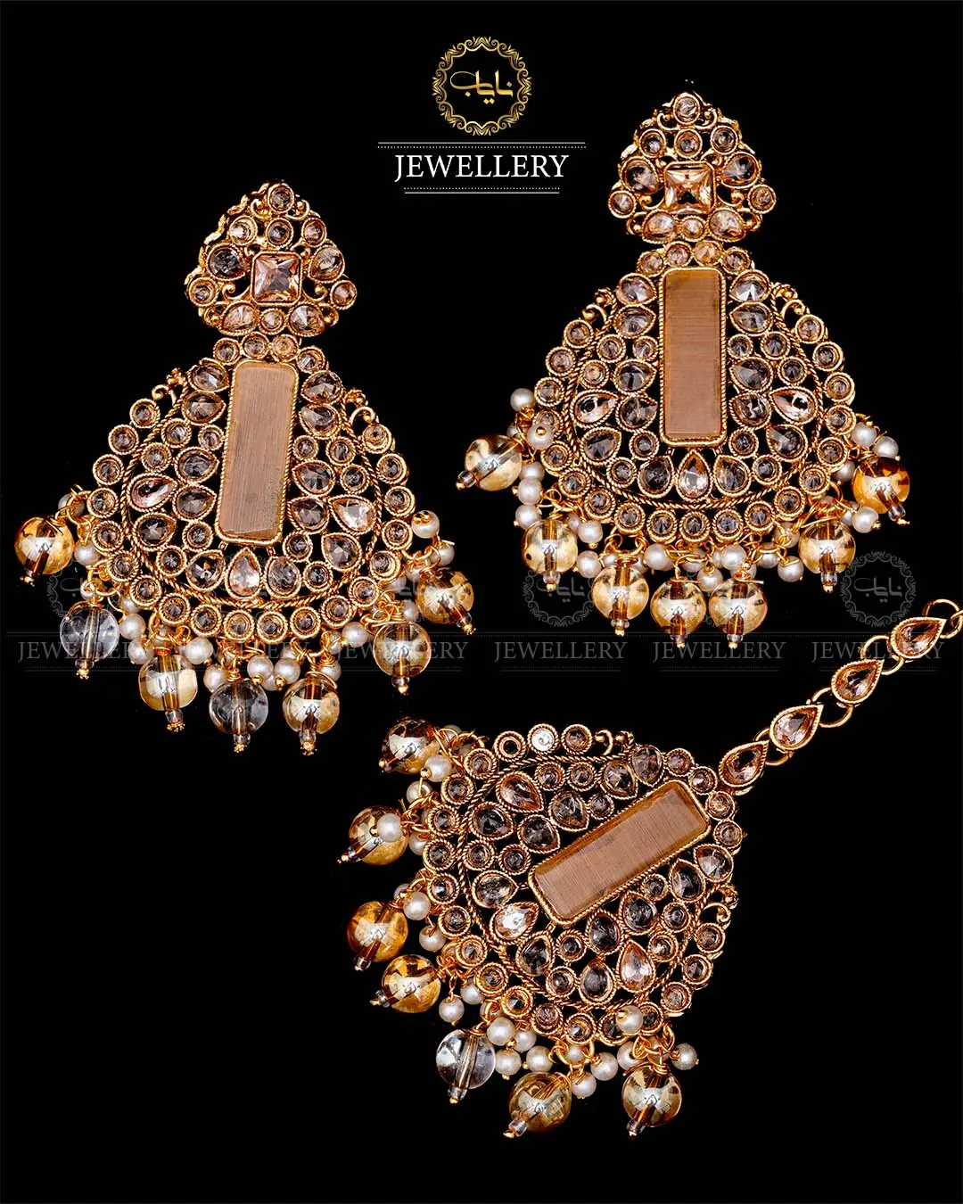 Kundan With Turkish Stones Earrings Tika set -1943-G - Image 5