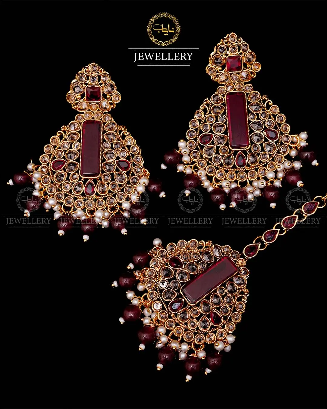 Kundan With Turkish Stones Earrings Tika set -1943-G - Image 7