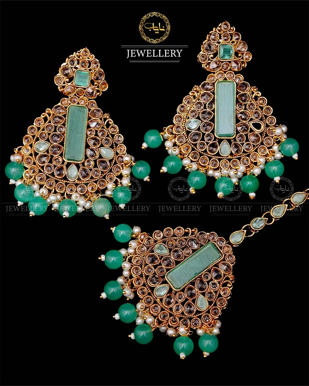 Kundan With Turkish Stones Earrings Tika set -1943-G - Image 8