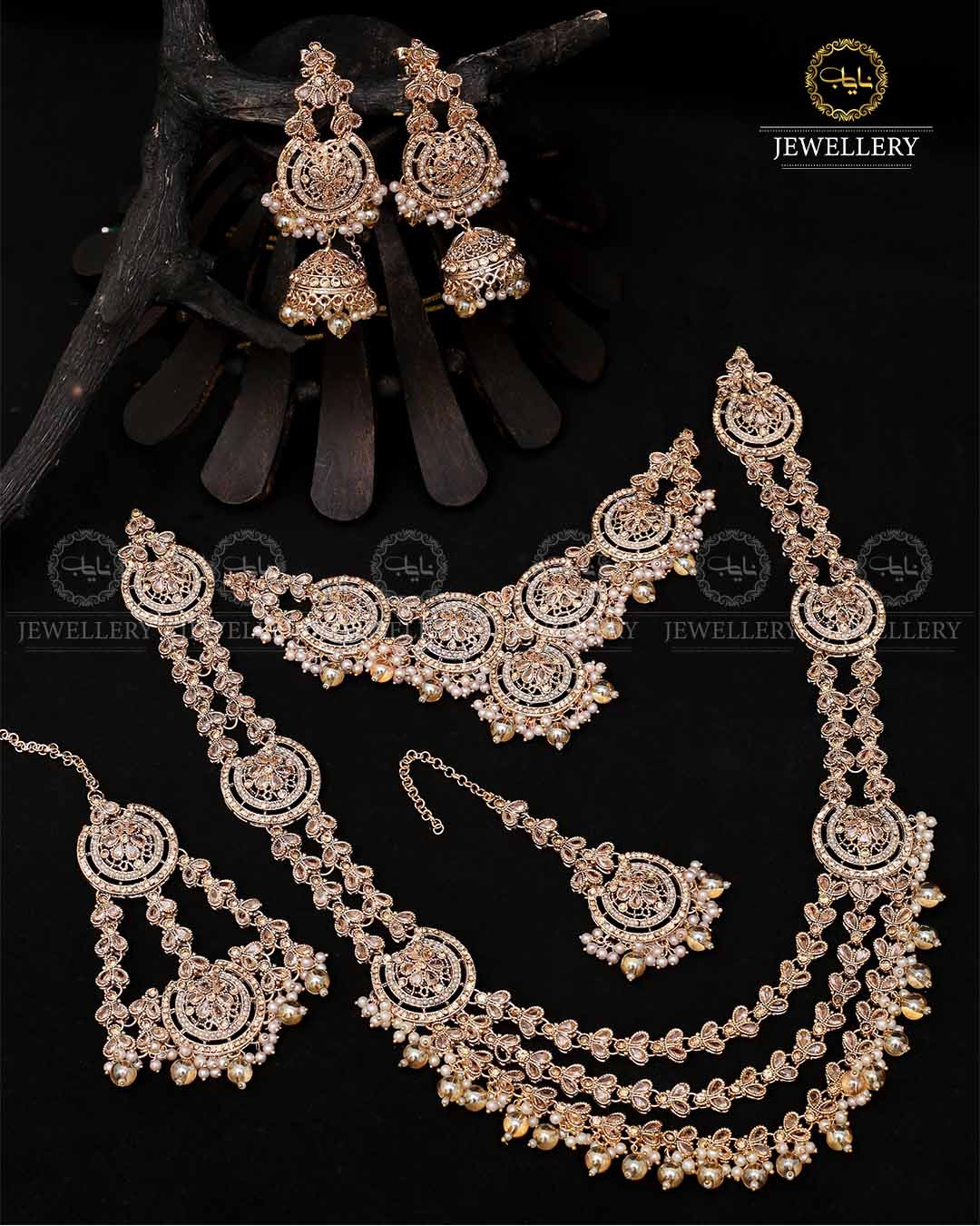 Mughlai Queen 6 pcs Bridal set-2088-Golden - Image 3