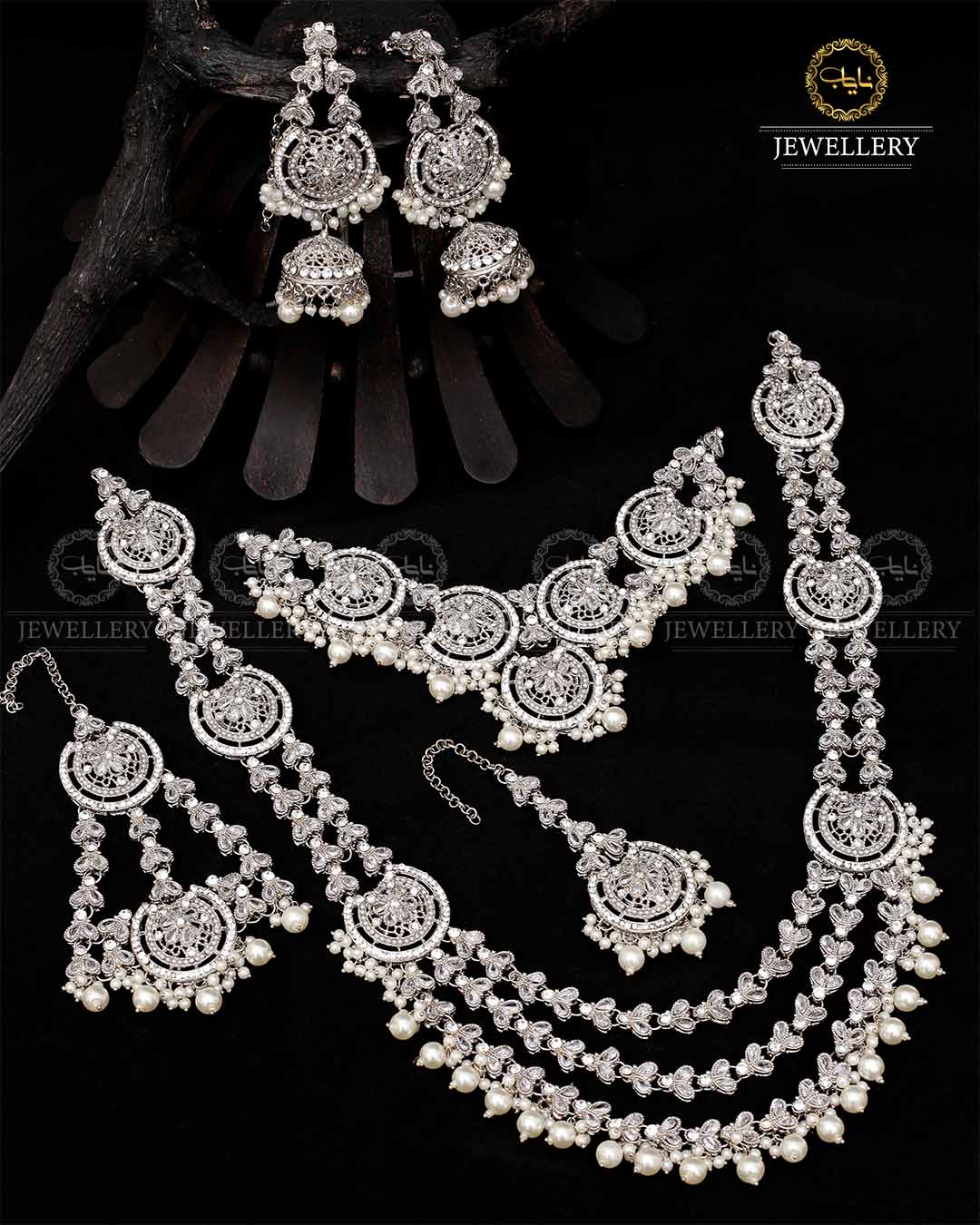Mughlai Queen 6 pcs Bridal set-2088-Silver - Image 3