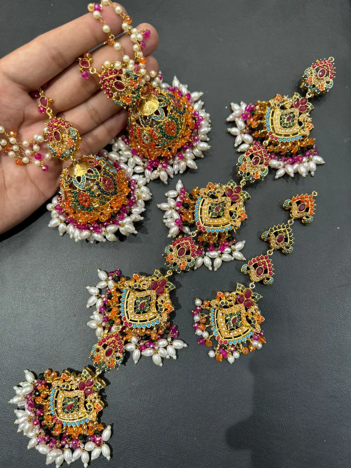 Noratan 3 pcs Combo Sahara Jhumka with Paranda & Tika-2248 - Image 5