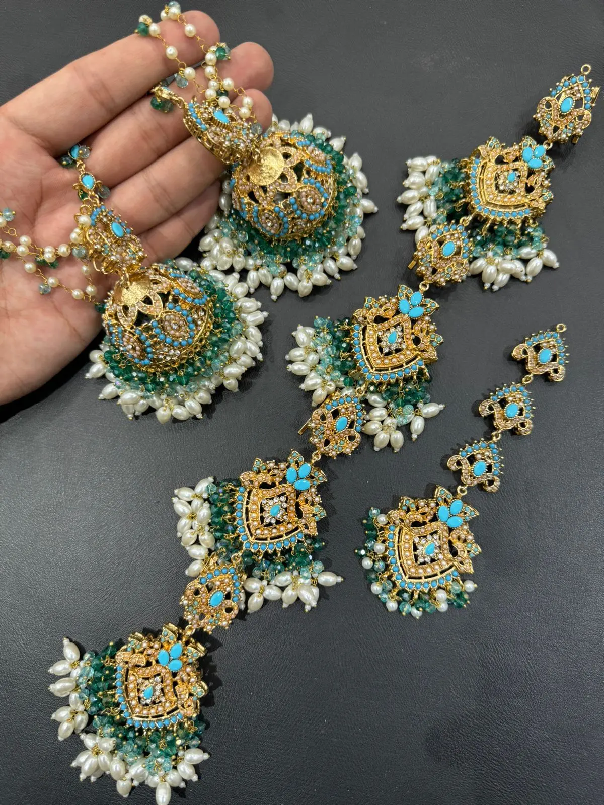 Noratan 3 pcs Combo Sahara Jhumka with Paranda & Tika-2248 - Image 7