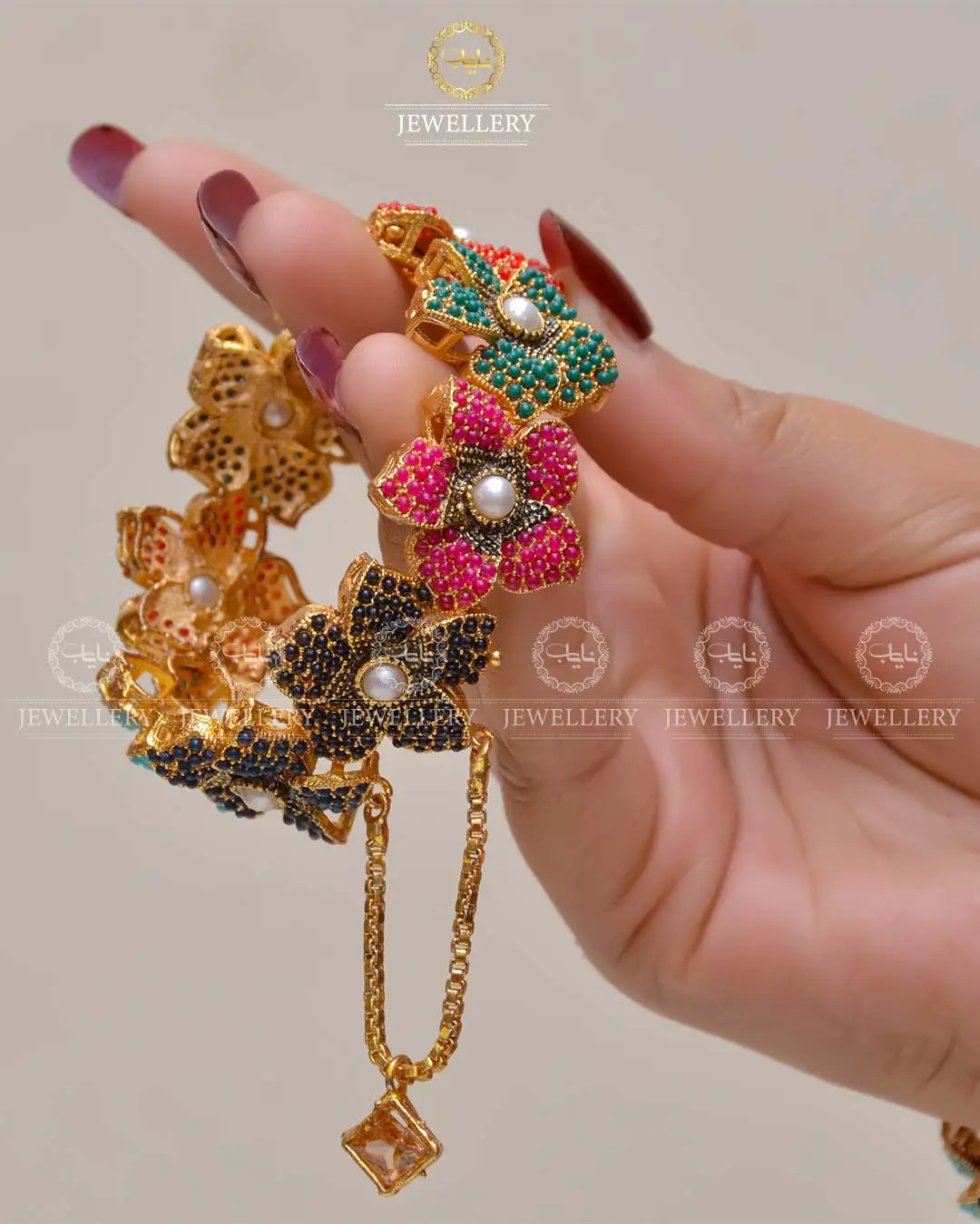 Premium quality Nauratan Flower Openable Bangles (Pair) -NJ-1354 - Image 3