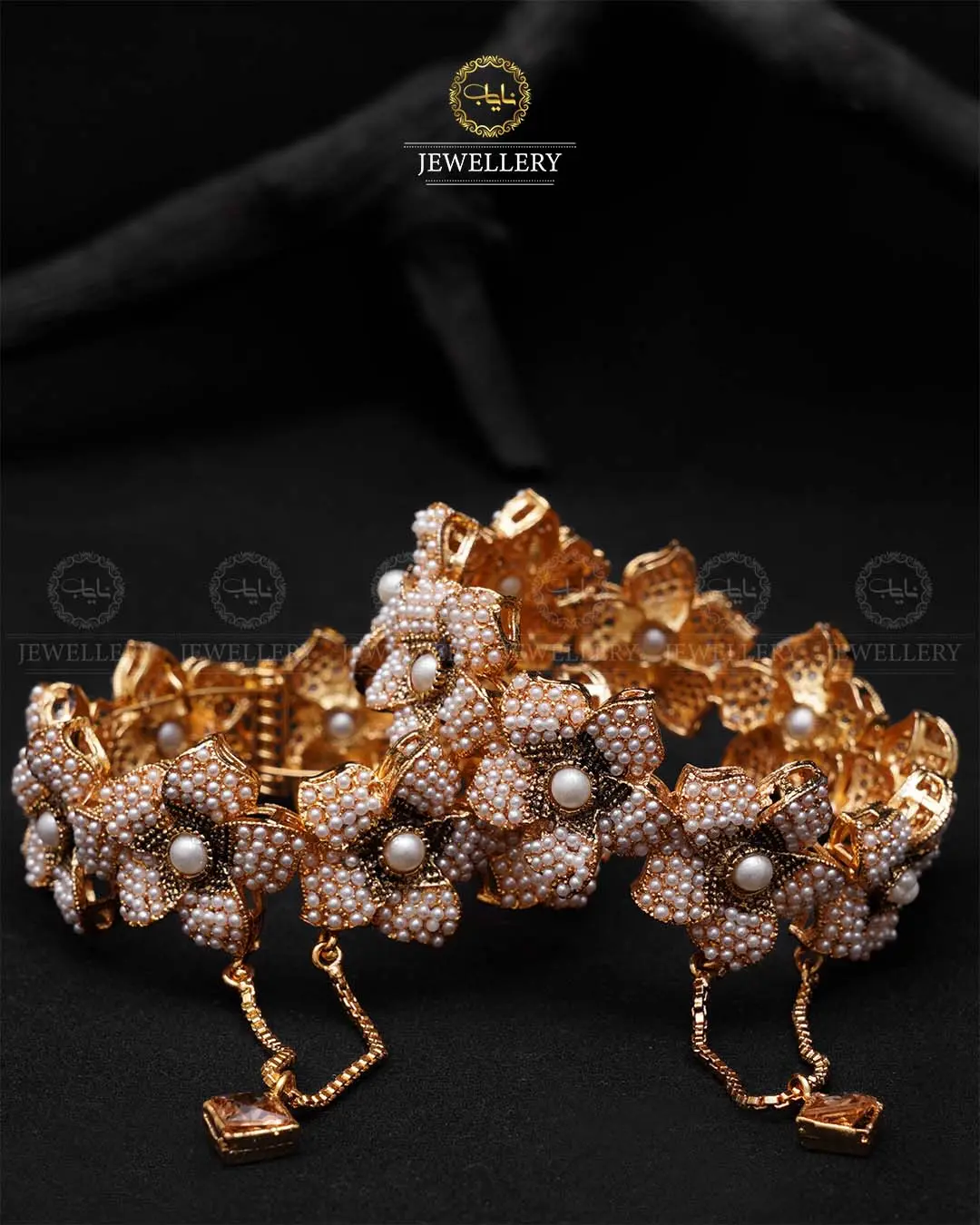 Premium quality Nauratan Flower Openable Bangles (Pair) -NJ-1354 - Image 4