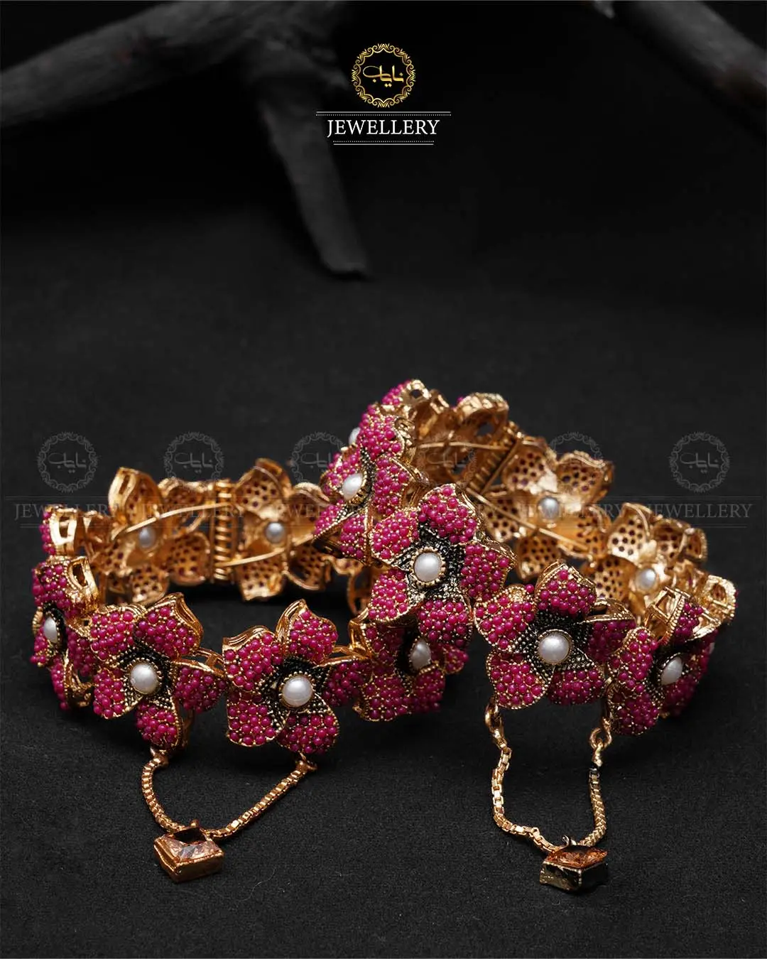 Premium quality Nauratan Flower Openable Bangles (Pair) -NJ-1354 - Image 5