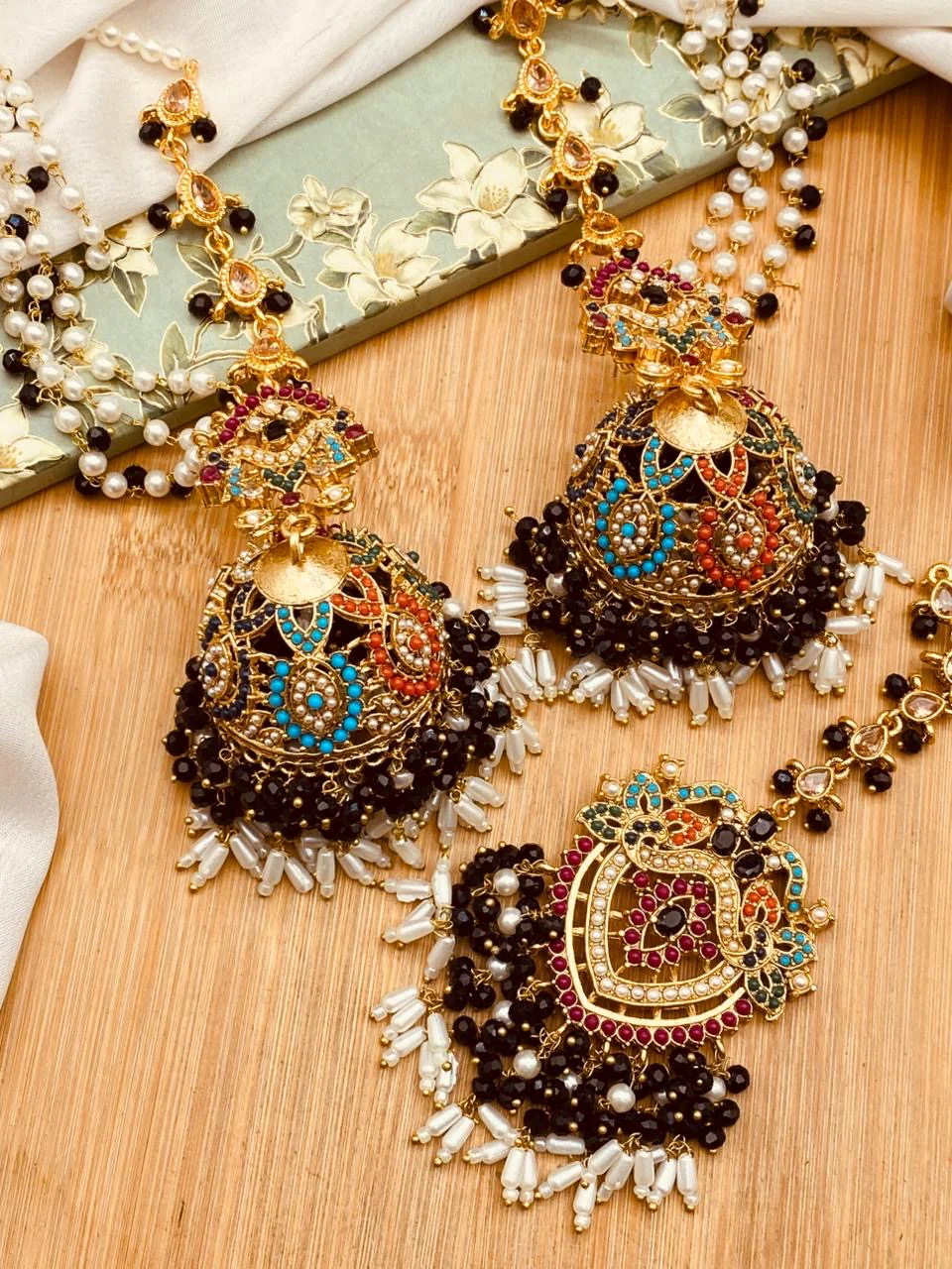 Premium Quality Noratan Sahara Jhumka with Tika NJ-1608 - Image 11