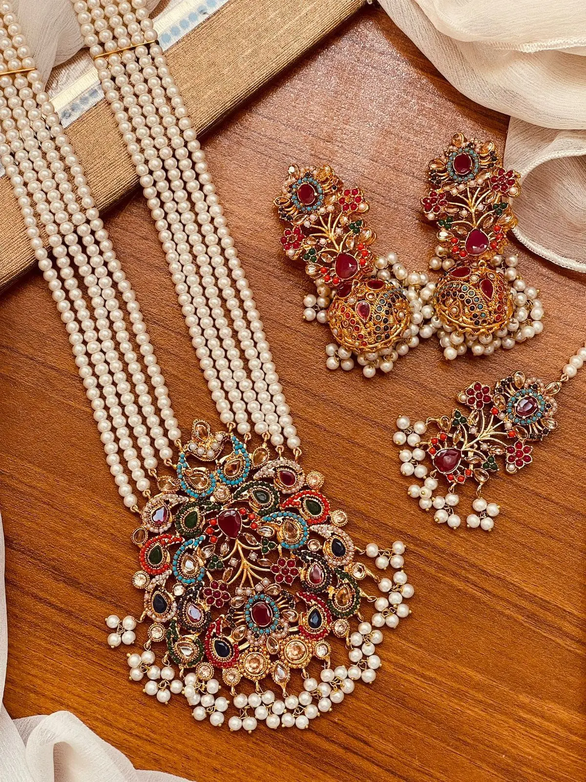 Premium quality Noratan Mala with Jhumka TikaTika NJ-1916 - Image 3