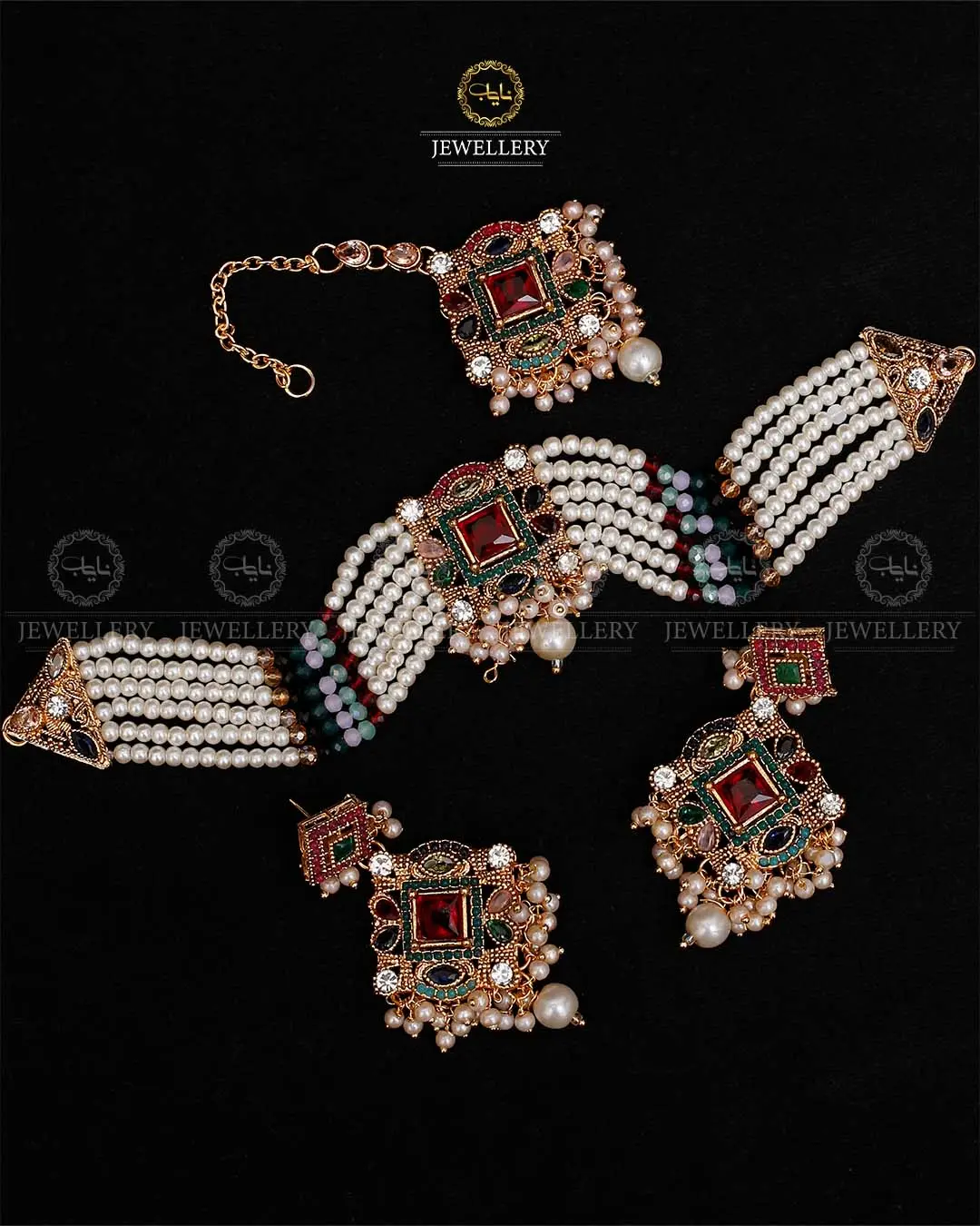 Royal Turkish Chokar set with tika-2112-Golden - Image 4