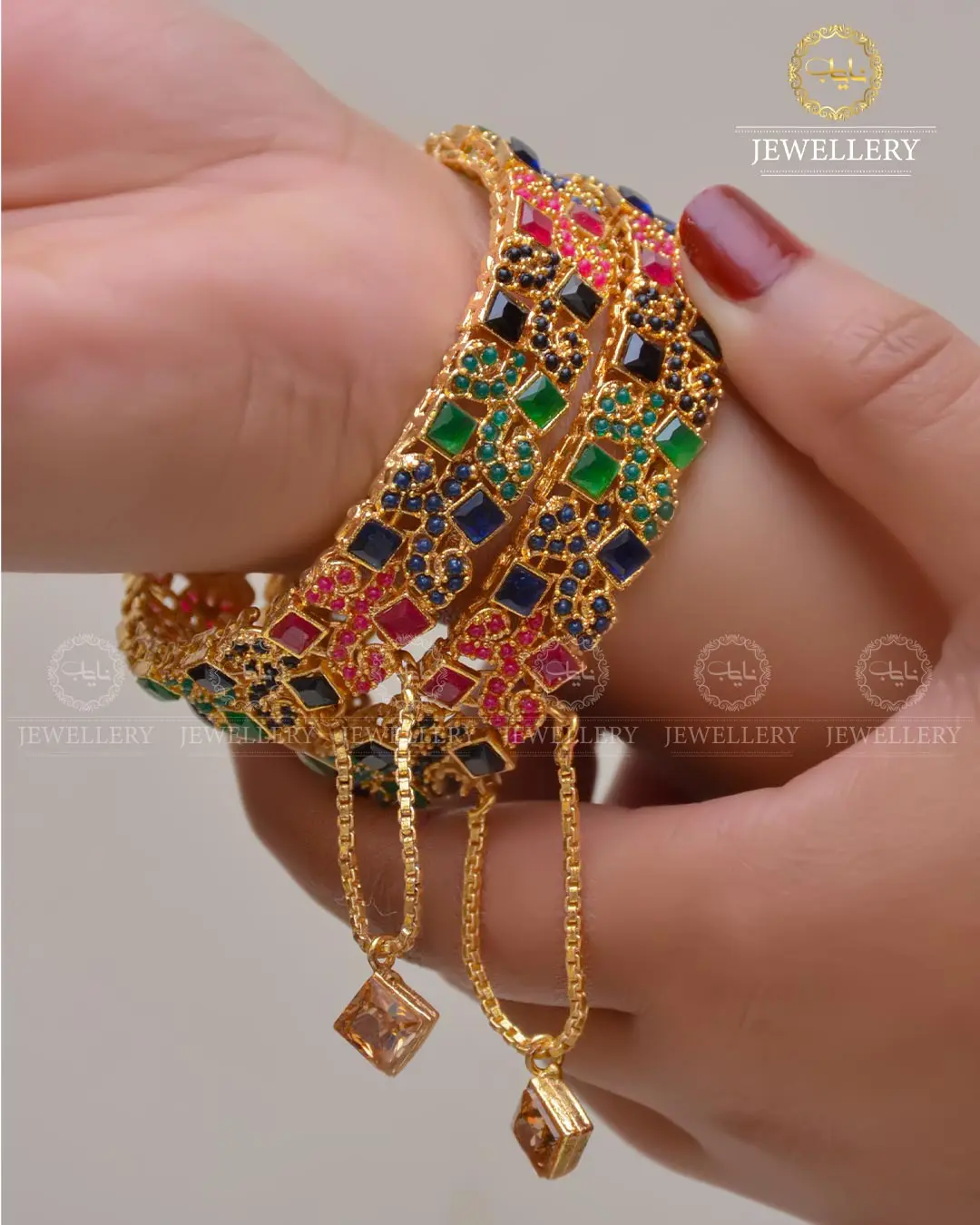 Square stones openable bangles (pair) NJ-1649-G - Image 5